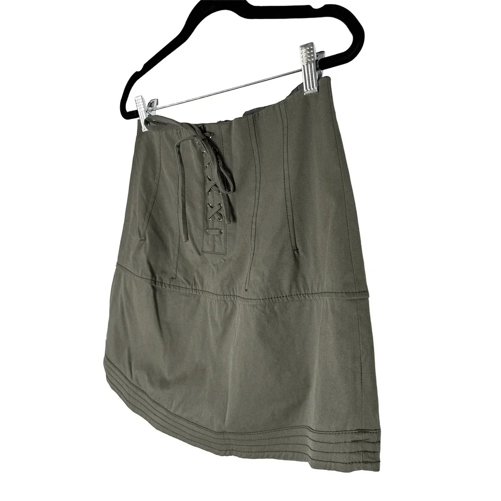Marissa Webb Women's Olive Green Lace Up Front Mini Skirt Military Utility Style